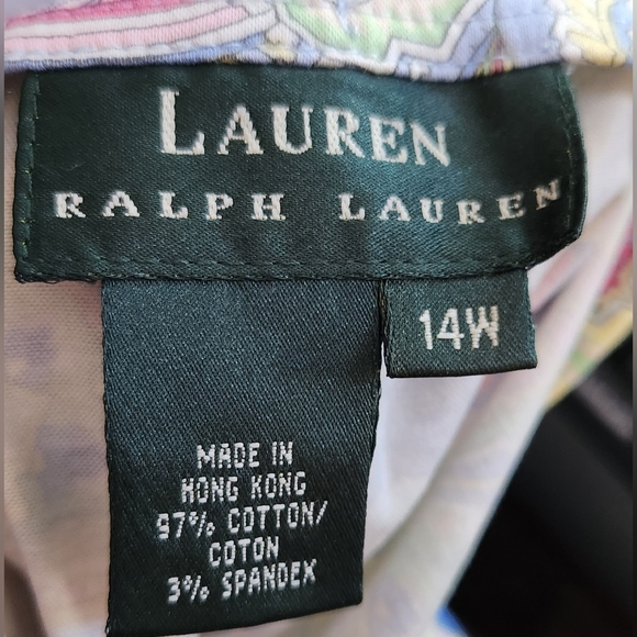 LRL RALPH LAUREN Women 16 Blue Yellow Pink Paisley Cotton Stretch Pants - Picture 3 of 8